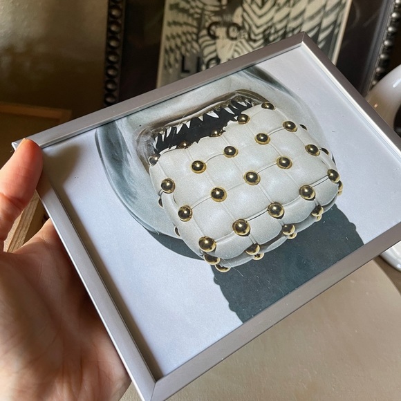 Silver framed designer handbag shark mouth editorial art 5x7” frame purse - Picture 3 of 8